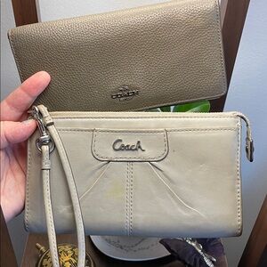 2pc ‘Project’ LOT •COACH• Gray/Cream Leather Wallets/Wristlets >> REHAB/WEAR